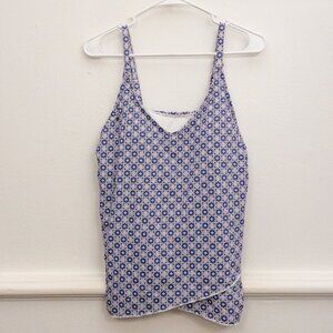 Lands' End Purple Floral Print V-Neck Swim Tankini Top Size M 10-12 Medium